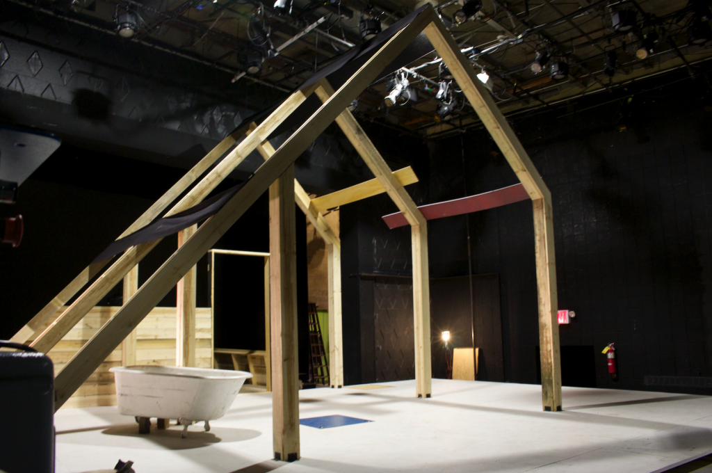 The set for “Bernarda Alba” under construction on the Main Stage of the Little Theatre. The performance premieres on Friday, Feb. 19, at 8 p.m. Photo: Bendik Sorensen