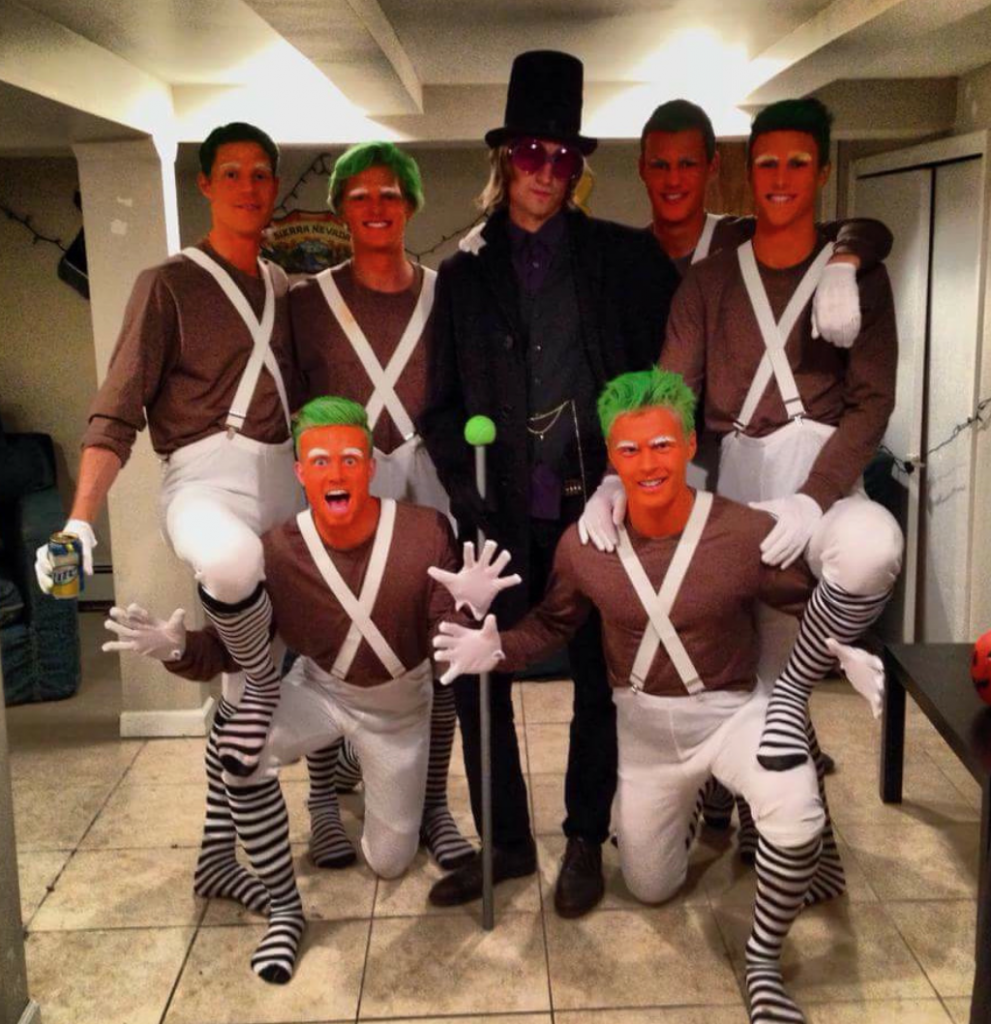Alexander Billington, a graduate student (lower left), shares his house’s costume outfit, “Willy Wonka and the Oompa Loompas,” from 2014. The image features his former housemates and LIU Alumni, Johan Rundquist, Carl Lystad, Mattias Spinners, Per Eik Forgaard, Elias Johansson, and senior international business major, Johannes Eik Forgaard