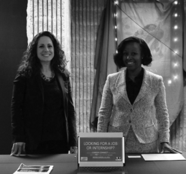 Photo by Jada Butler Joan Yonke (left) and Moreen Mitchell (right) running the Employer Relations Tuesday table.